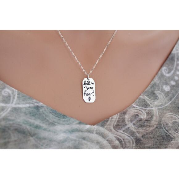 Sterling Silver Follow Your Heart Quote Necklace - Picture 2 of 5